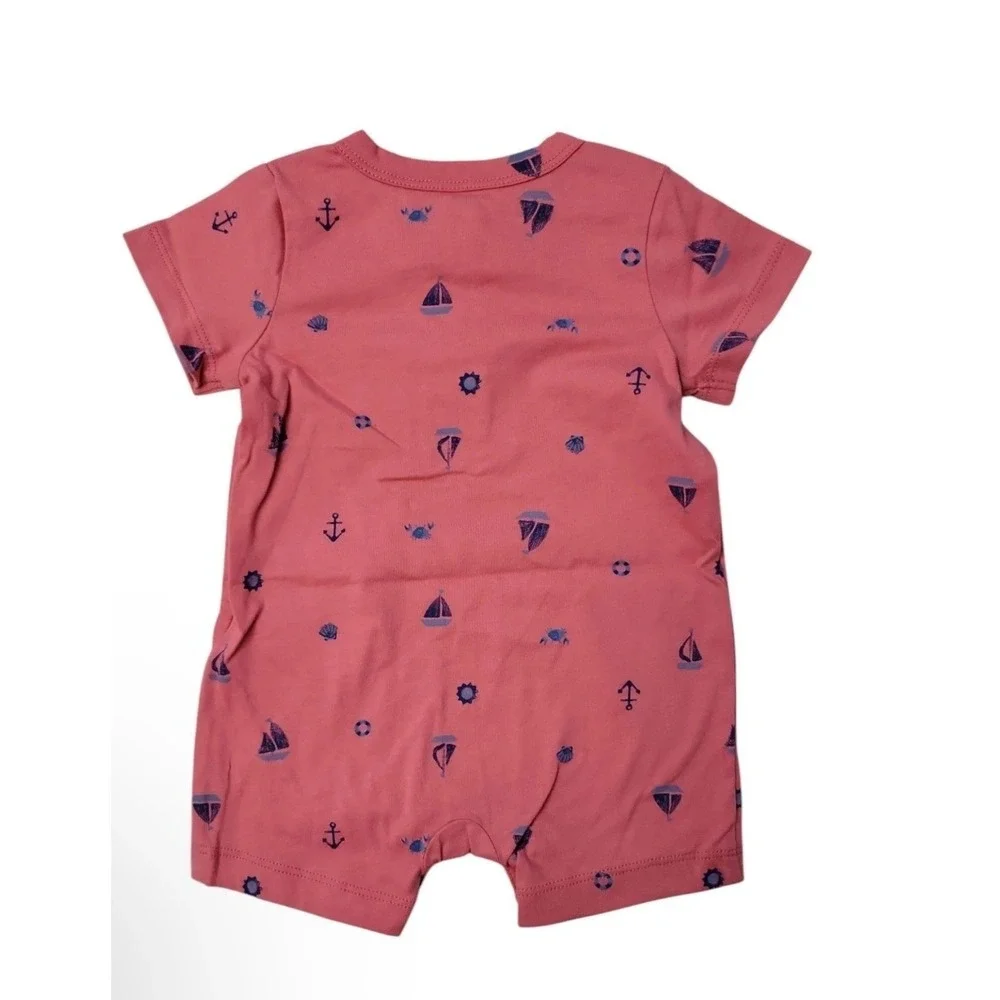 Carters 12m Baby Boys Nautical Sailboat Henley Romper Coral Pink Short Sleeve